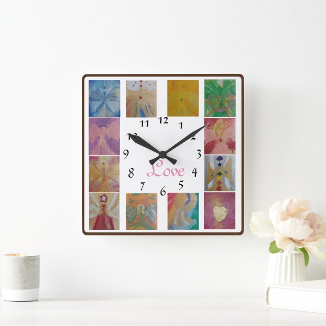 Angel Photo Collage Love Family Wanduhr Square Wall Clock (Home)