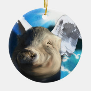Angel Pig Ceramic Ornament