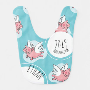 Angel Pigs New Baby custom Year B Baby Bib