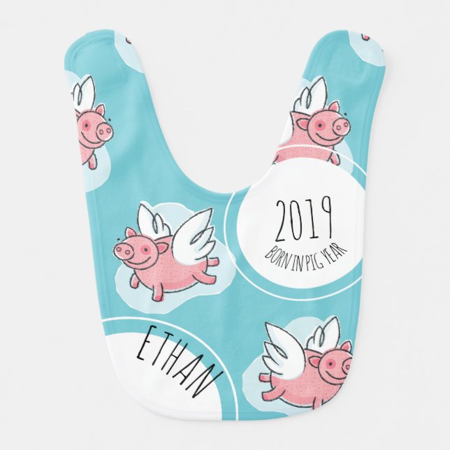 Angel Pigs New Baby custom Year B Baby Bib (Front)