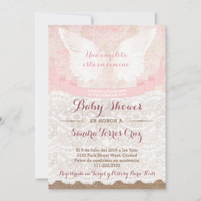 Angel Pink Baby Shower Invite for Latina Lady (Front)