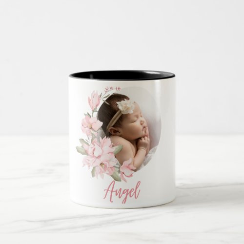 Angel Pink Delicate Floral Baby Photo Frame Mug
