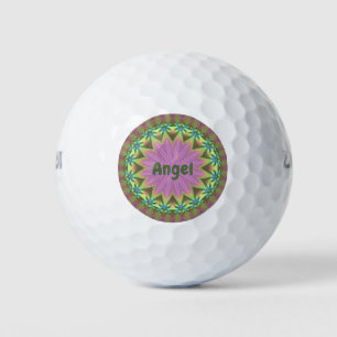 ANGEL ~ Pink Green Fractal Design ~ Golf Balls
