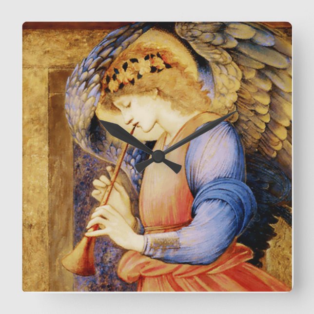 “Angel Playing a Flageolet” by Edward Burne Jones Square Wall Clock (Front)