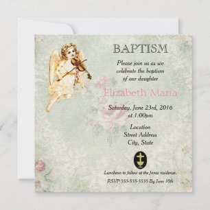 Angel Playing a Violin Baptismal Invitation