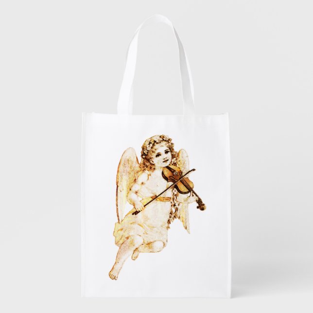 Angel Playing a Violin Grocery Bag (Front)