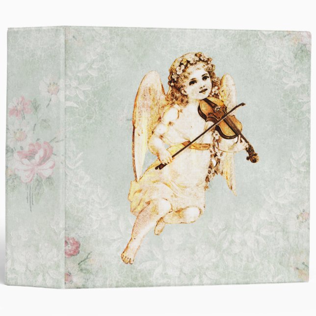 Angel Playing a Violin on a Shabby Vintage Texture 3 Ring Binder (Front/Spine)
