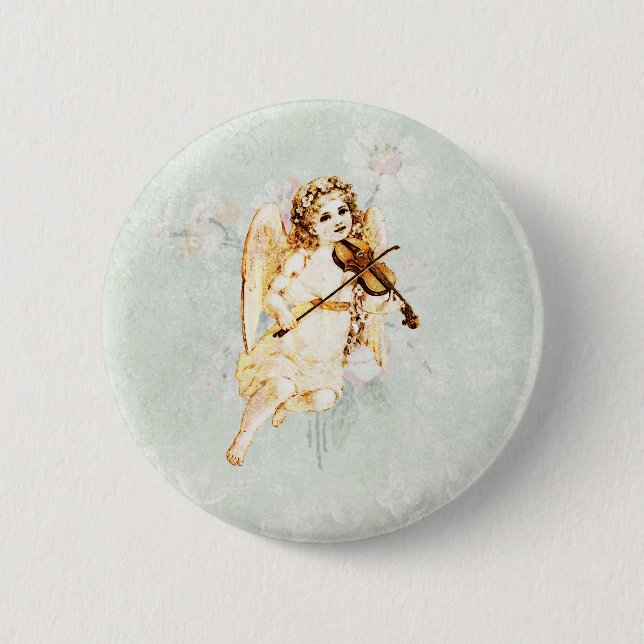 Angel Playing a Violin on a Shabby Vintage Texture Button (Front)