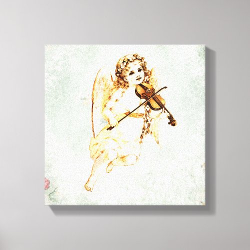 Angel Playing a Violin on a Shabby Vintage Texture Canvas Print