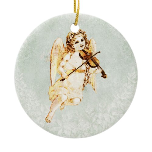 Angel Playing a Violin on a Shabby Vintage Texture Ceramic Ornament