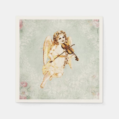 Angel Playing a Violin on a Shabby Vintage Texture Napkins