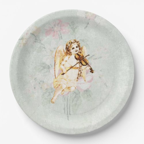 Angel Playing a Violin on a Shabby Vintage Texture Paper Plates
