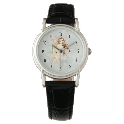 Angel Playing a Violin on a Shabby Vintage Texture Watch