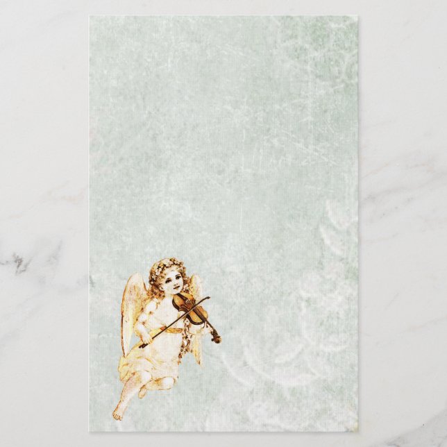 Angel Playing a Violin on Vintage Paper Background (Front)