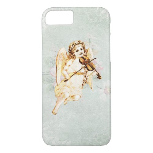 Angel Playing a Violin on Vintage Paper Background iPhone 87 Case