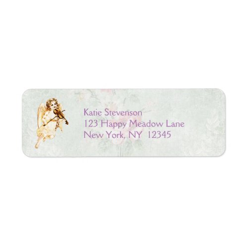 Angel Playing a Violin on Vintage Paper Background Label