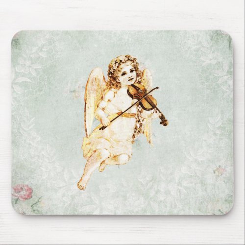 Angel Playing a Violin on Vintage Paper Background Mouse Pad