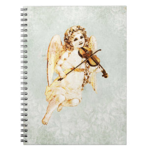 Angel Playing a Violin on Vintage Paper Background Notebook