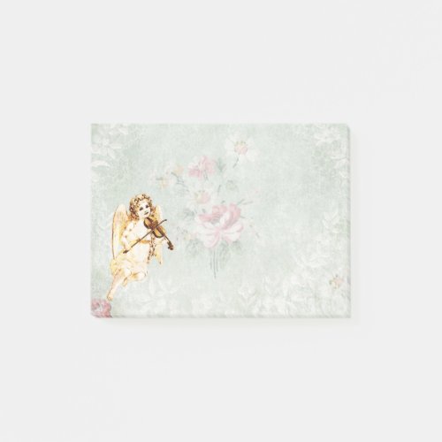 Angel Playing a Violin on Vintage Paper Background Post_it Notes