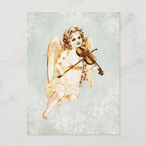 Angel Playing a Violin on Vintage Paper Background Postcard