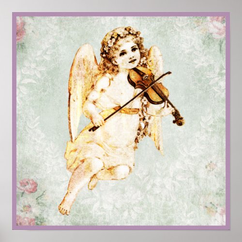 Angel Playing a Violin on Vintage Paper Background Poster