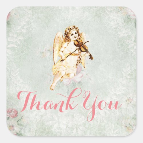 Angel Playing a Violin Thank You Square Sticker