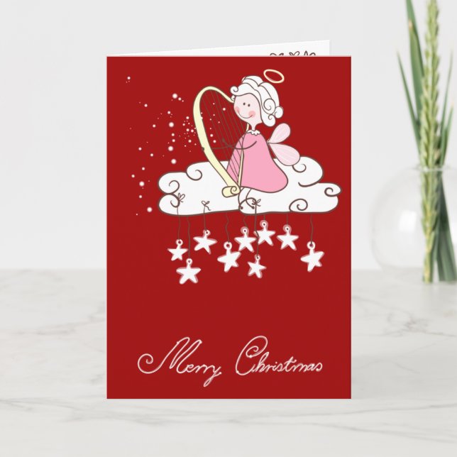 Angel Playing Harp Holiday Card (Front)