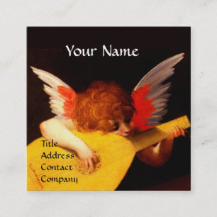 ANGEL PLAYING LUTE Music Making Cherub Monogram Square Business Card