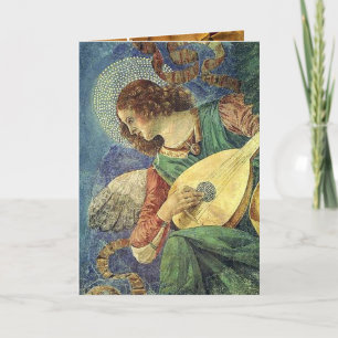 ANGEL PLAYING LUTE, Parchment Holiday Card