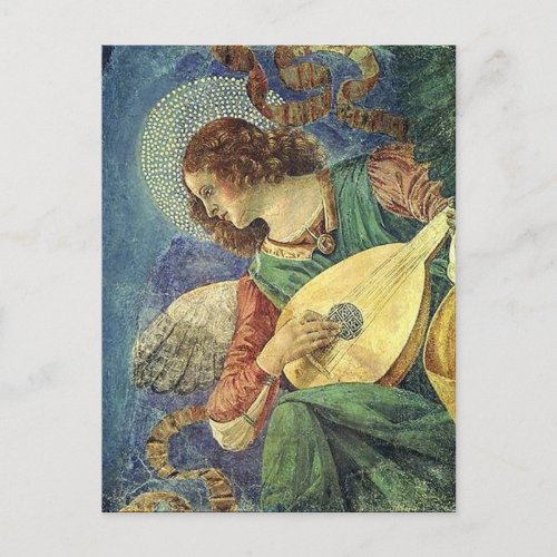 ANGEL PLAYING LUTE Parchment Postcard
