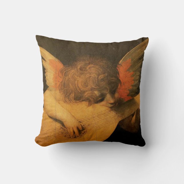angel playing lute throw pillow (Front)