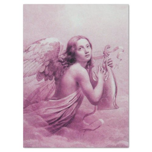 ANGEL PLAYING LYRA OVER CLOUDS Pink Purple Xmas Tissue Paper