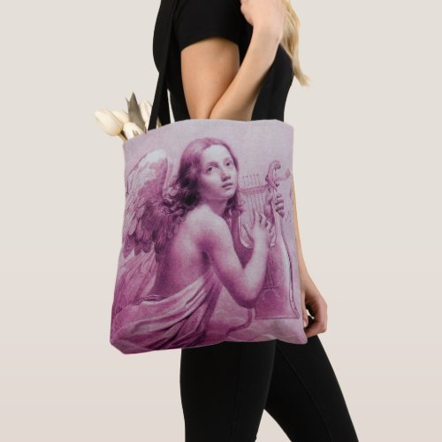ANGEL PLAYING LYRA OVER THE CLOUDS Antique Pink Tote Bag