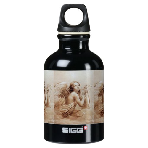 ANGEL PLAYING LYRA OVER THE CLOUDS brown Aluminum Water Bottle