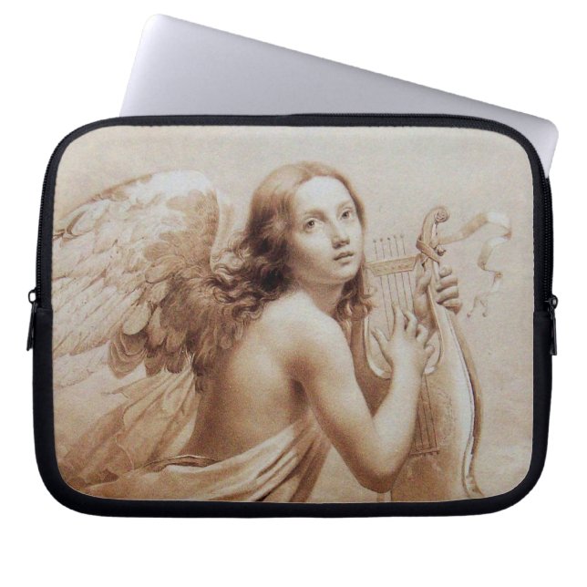 ANGEL PLAYING LYRA OVER THE CLOUDS brown Laptop Sleeve (Front)