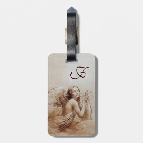 ANGEL PLAYING LYRA OVER THE CLOUDS brown Luggage Tag