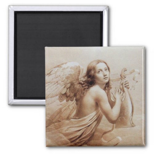 ANGEL PLAYING LYRA OVER THE CLOUDS brown Magnet