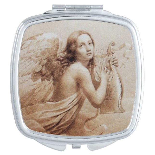 ANGEL PLAYING LYRA OVER THE CLOUDS brown Mirror For Makeup (Front)