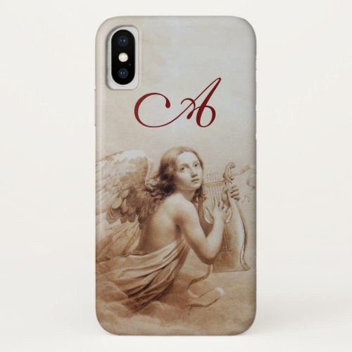 ANGEL PLAYING LYRA OVER THE CLOUDS brown monogram iPhone X Case