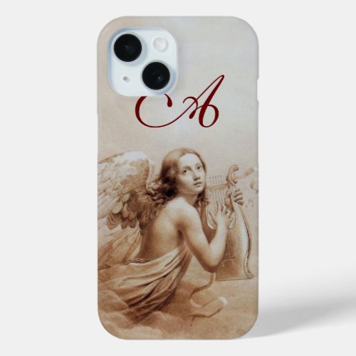 ANGEL PLAYING LYRA OVER THE CLOUDS brown monogram iPhone 15 Case