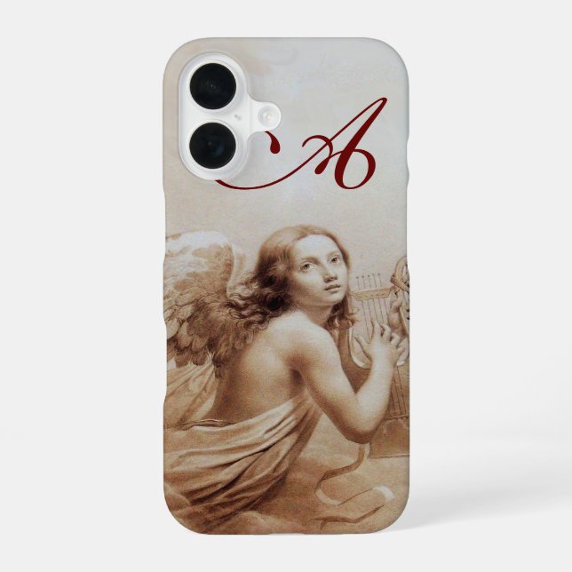ANGEL PLAYING LYRA OVER THE CLOUDS brown monogram Iphone Case (Back)
