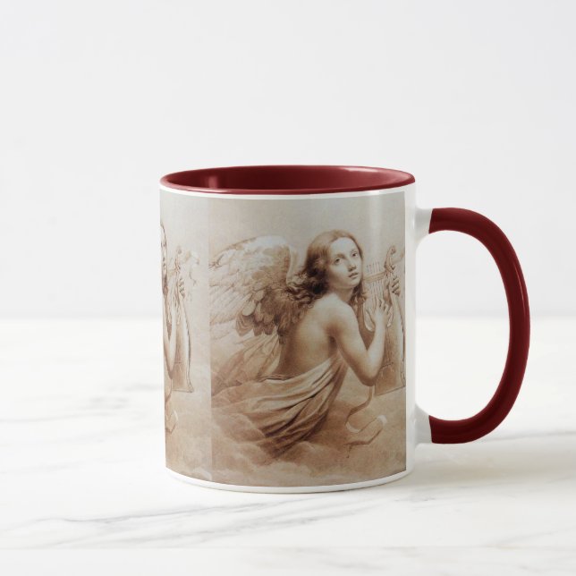 ANGEL PLAYING LYRA OVER THE CLOUDS brown Mug (Right)