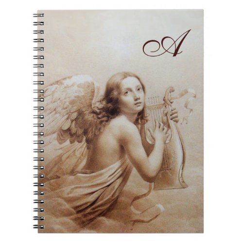 ANGEL PLAYING LYRA OVER THE CLOUDS Brown Notebook