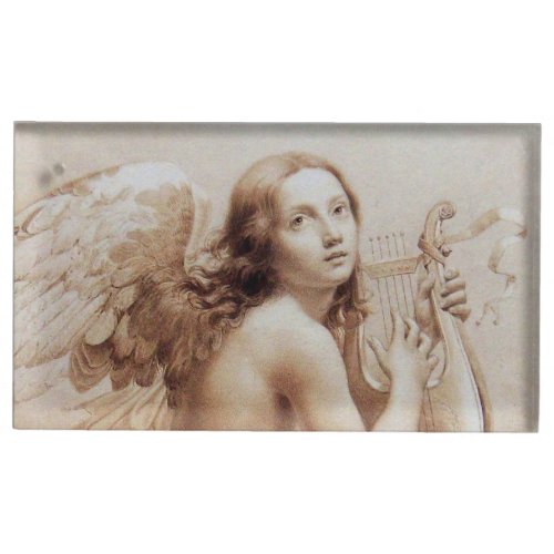ANGEL PLAYING LYRA OVER THE CLOUDS Brown Sepia Place Card Holder
