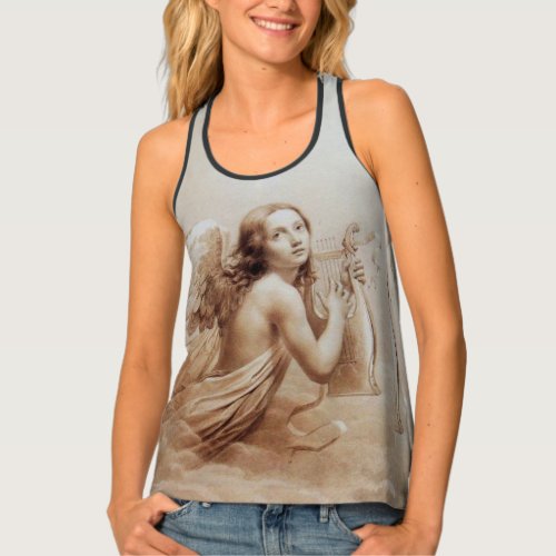 ANGEL PLAYING LYRA OVER THE CLOUDS Brown Sepia Tank Top