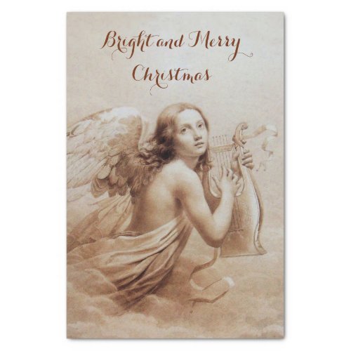 ANGEL PLAYING LYRA OVER THE CLOUDS brown sepia Tissue Paper