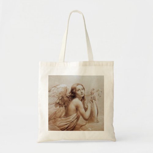 ANGEL PLAYING LYRA OVER THE CLOUDS brown Tote Bag