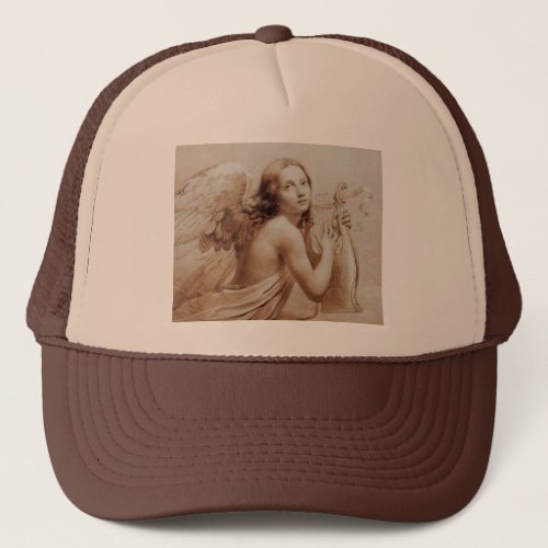 ANGEL PLAYING LYRA OVER THE CLOUDS brown Trucker Hat