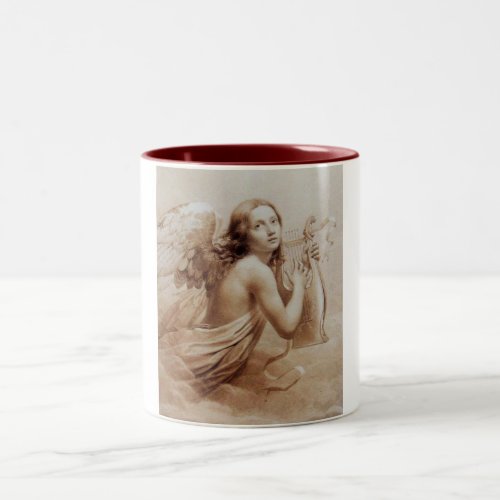 ANGEL PLAYING LYRA OVER THE CLOUDS brown Two_Tone Coffee Mug