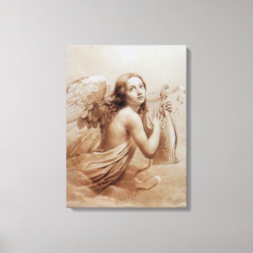 ANGEL PLAYING LYRA OVER THE CLOUDS CANVAS PRINT